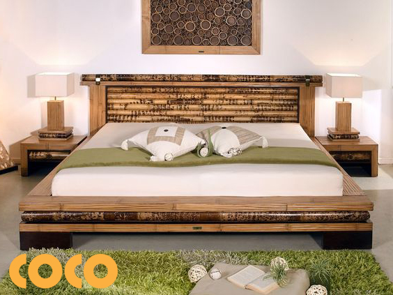 giường ngủ phong cách nhật sàn thấp bằng tre