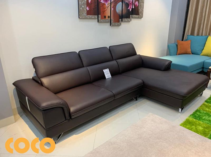 ghế sofa màu nâu chất liệu da công nghiệp